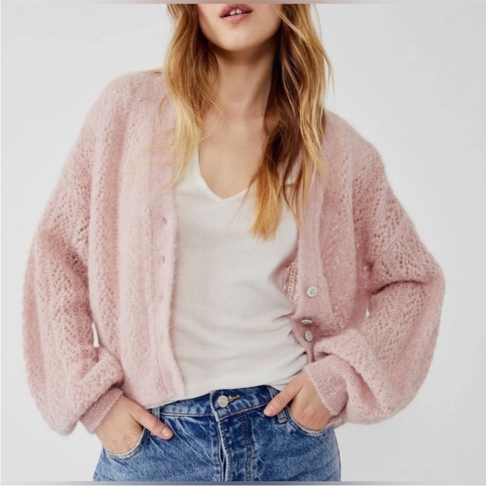 Free People Amelia Cardi - Women's Pink Knit Sweater